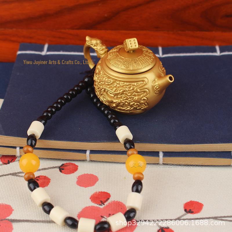 Brass Handle Rotating Dragon and Phoenix Mini Teapot for Mahjong Copper Crafts Gift