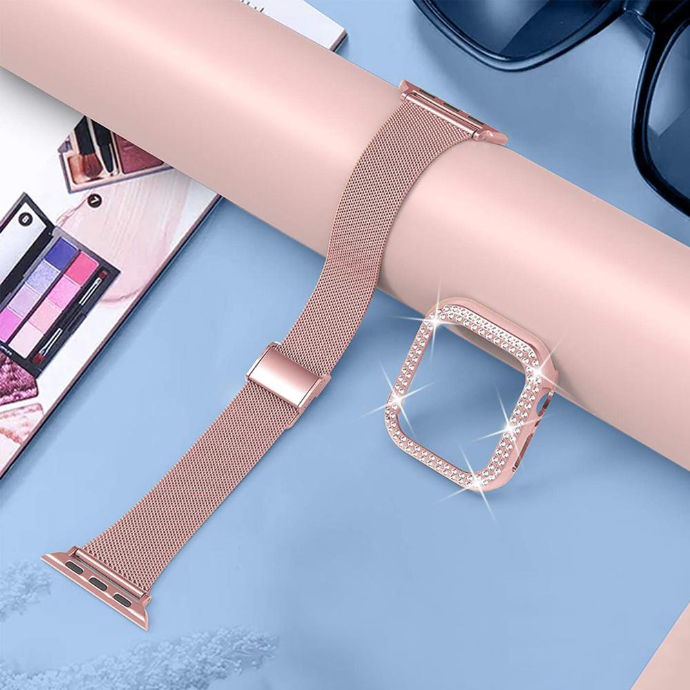 Bracelet + Case with Diamonds for Apple Watch 7/8/9 45mm, Pink