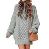 Women's Sweater Dress, Women's Long Sleeve Crew Neck Textured Knitted Dresss