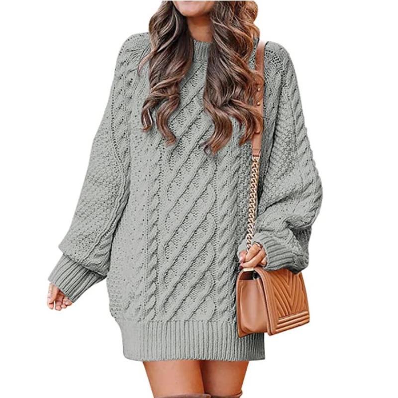 Women's Sweater Dress, Women's Long Sleeve Crew Neck Textured Knitted Dresss