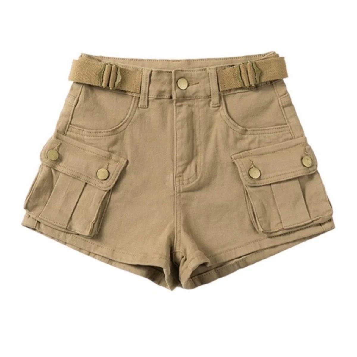 2025 Summer Women s High-Waisted A-Line Denim Cargo Shorts XL