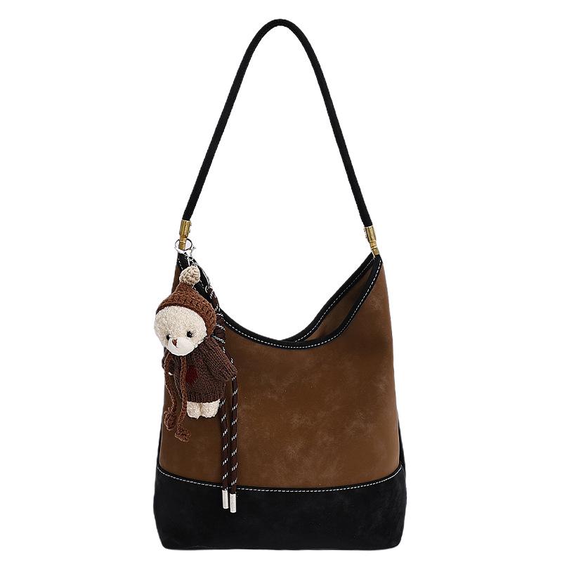 Dam Retro Frostad Mocka Hinkväska - Koreansk Stil Färgblock, Enkel Pendling, 2025 High-End Enkel Axelväska.