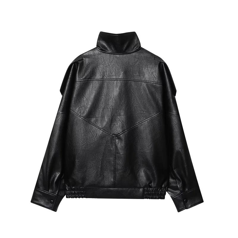 Jachetă de damă VAYLA din piele ecologică Neagră Jachete bomber supradimensionate pentru femei Îmbrăcăminte exterioară Palton de iarnă Jachetă de modă pentru femei Femeie