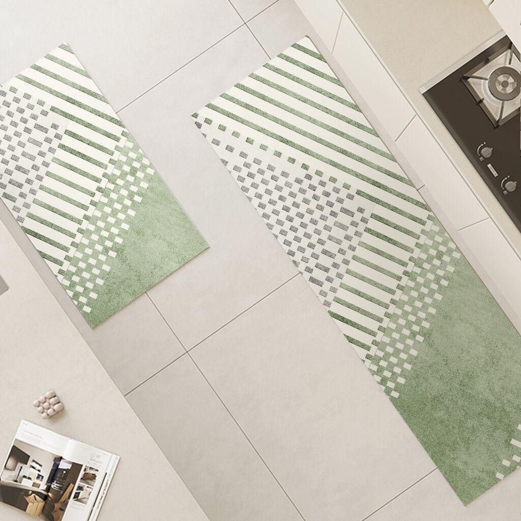 Waterproof Oil-proof Kitchen Carpet Non-slip PVC Floor Mat Green Geometric Rug Long Foot Mats for Home Alfombra De Cocina