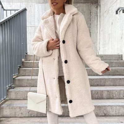 Women Trench Coat Plush Thicken Overcoat Autumn Winter Single-breasted Teddy Jacket Long Style