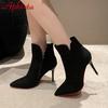 Aphixta 10cm Stilettos Winter Red Heels Zip Warm Black Ankle Boots Women Flock Footwear Shoes Women Super Big Size 47 48 49 50