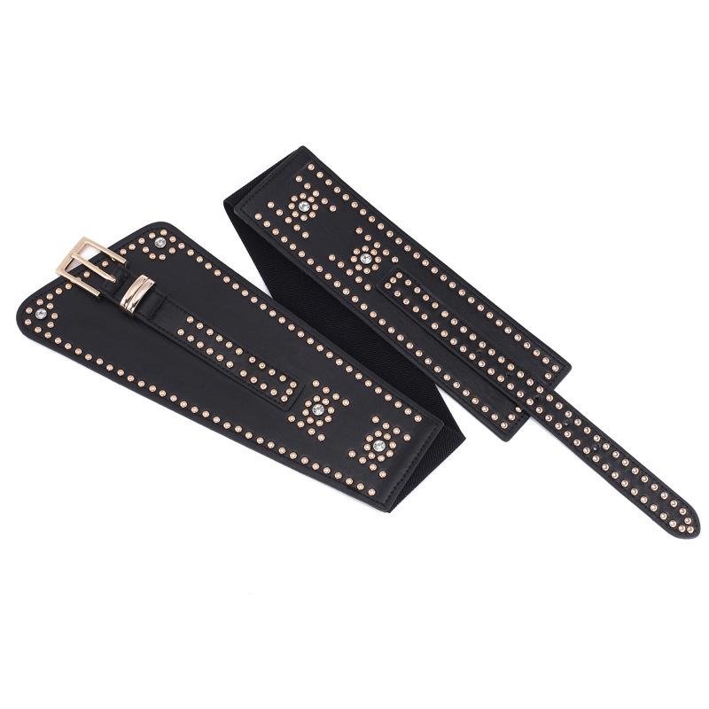 Elastic Waist Seal Ladies Pin Buckle Waist Retro Point Drill Rivet Design Dress Decorative Elastic Wide Belt