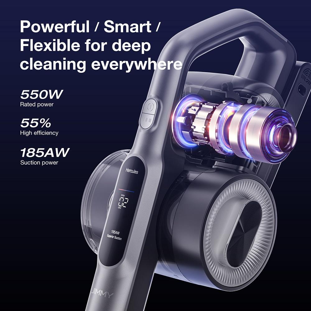 JIMMY H8 Flex Cordless Vacuum Cleaner, 185AW Strong Suction, 65 Mins Runtime, Flexible Tube for Furniture, LED Screen, 8-in-1 Accessories