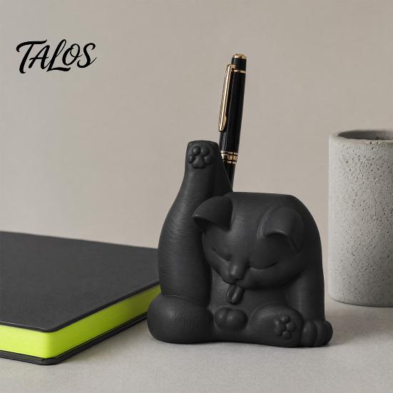 Talos Cat Pen Holder, Cute Resin Desk Organizer, Funny Figurine, Decorative Storage Statue for Office Supplies, Creative Desktop Home Decor
