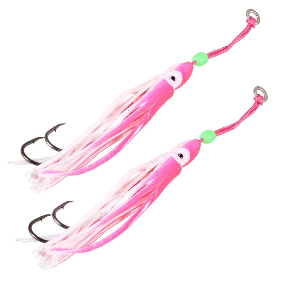 2 Stück 10cm/12cm Salzwasser Oktopus Köderhaken Weiches Silikon Leuchtender Tintenfischschürzenköder Künstlicher Angelköder mit Doppelhaken