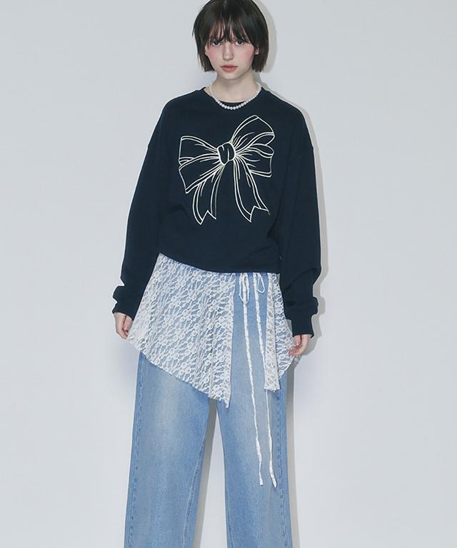 RONRON Big Ribbon Line Sweatshirt Navy