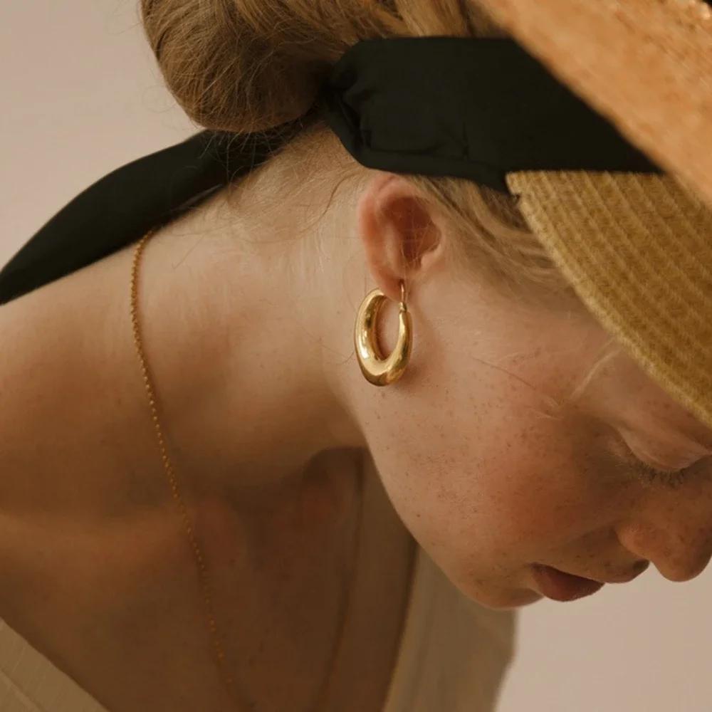 Trendy Hook Smooth Exquisite Big Circle Hoop Earrings for Women Girl Wedding Party Large 316L Stainless Steel Jewelry