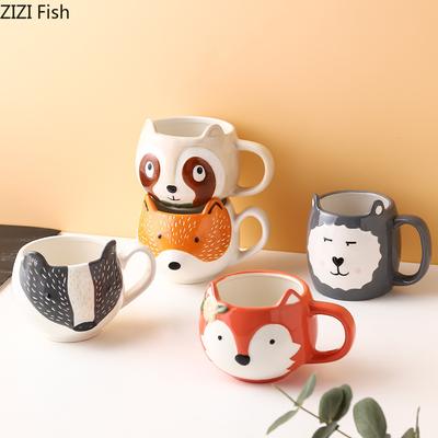 Hand-painted Cartoon Animal Ceramic Mug Creative Breakfast Oat Milk Cup Afternoon Tea Coffee Cup Home Drinking Set Wedding Gift