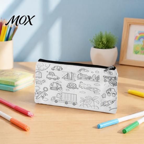 Stationery Organizer Bag DIY Coloring Cartoon Pencil Case, Color Your Own Canvas Pen Zipper Case Bag, Pouch Art Crafts for Students, Kids Holder