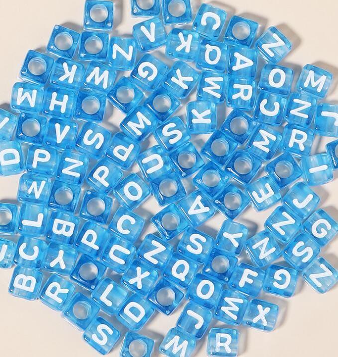 100pcs/Lot Mixed Acrylic Square Letter Beads Colored Cube Spacer Alphabet Bead for Jewelry Making DIY Charm Bracelet Accessories