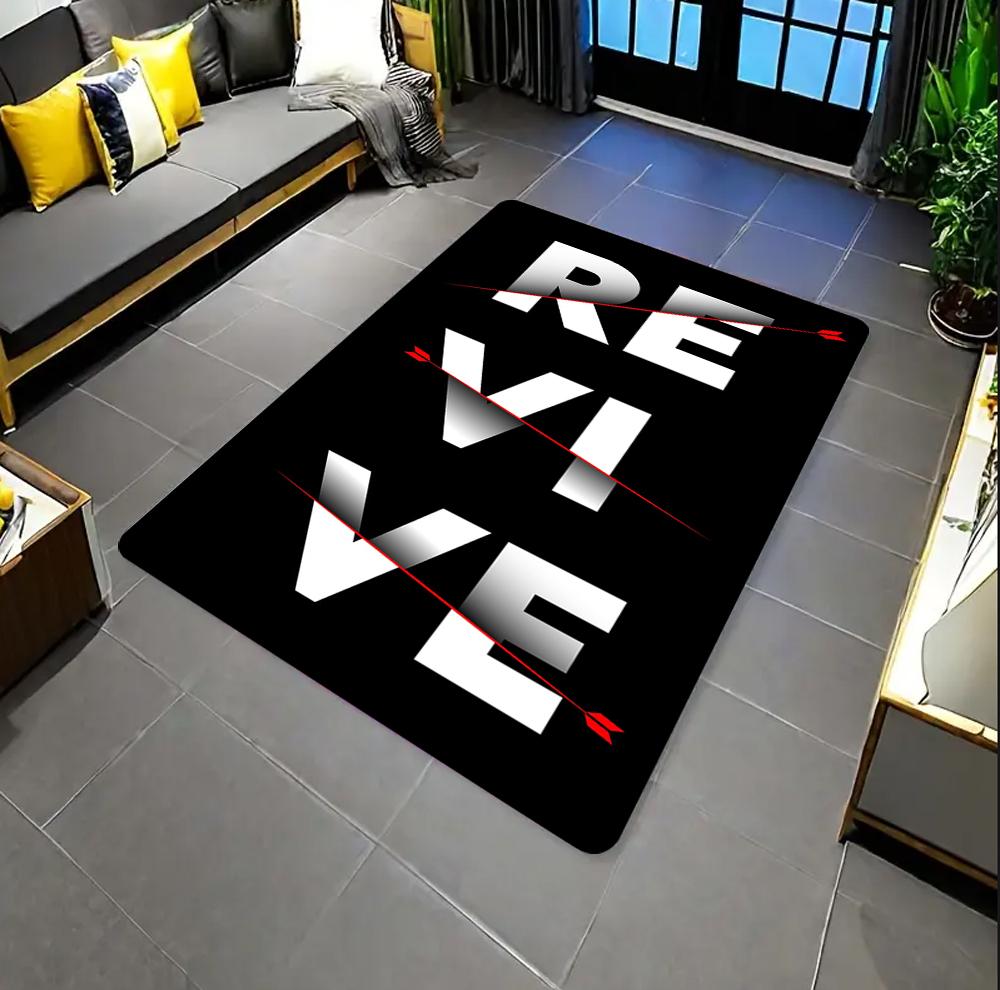 Revive 3D Typography Design Area Rug Textile Carpet for Living Room Non Slip Floor Mat Indoor Use Home Decor Modern Style Carpet