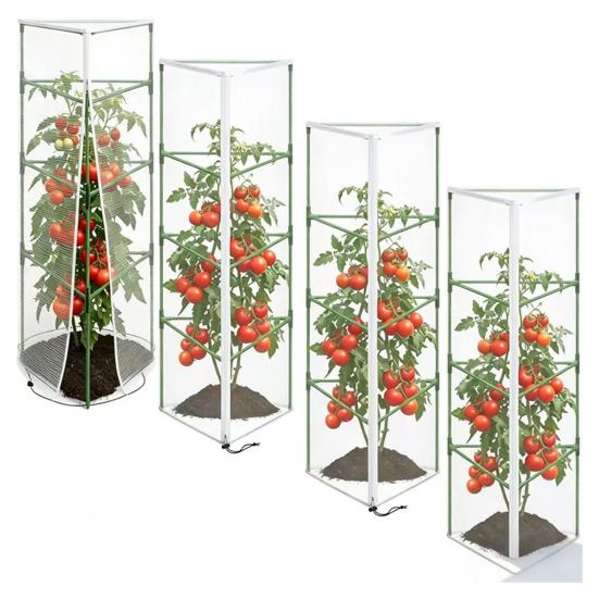 Yousheng Garden Bird Netting for Round Triangular Tomato Cage Breathable Mesh Netting Insect Barrier Netting with Zipper Drawstring Plant Cage Cover