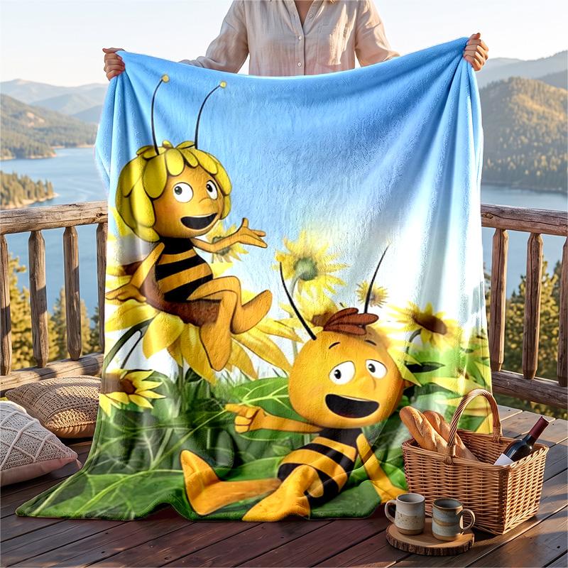 Warme Flanelldecke Biene Maja Muster, Leichte Komfortable Überwurfdecke für Bett Sofa Nutzung