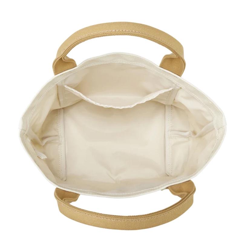 Cute Cartoon Bear Embroidered Color Block Canvas Tote Bag for Moms