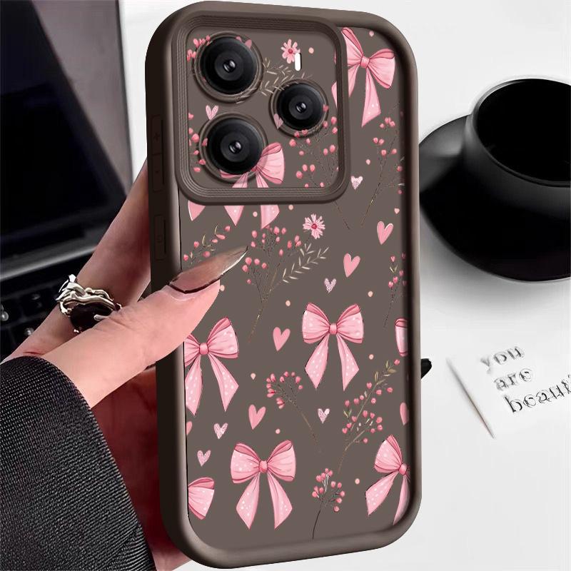 Pink Bowknots Floral Pattern Case For Xiaomi 14T 13T 11T Pro Funda Redmi Note 14 13 Pro 5G 4G 12 11 Shockproof Bumper Silicone Cover