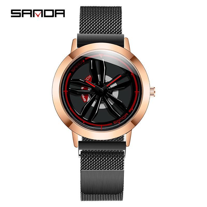 Sanda Men's Creative Rotating Quartz Wristwatch with Mesh Strap