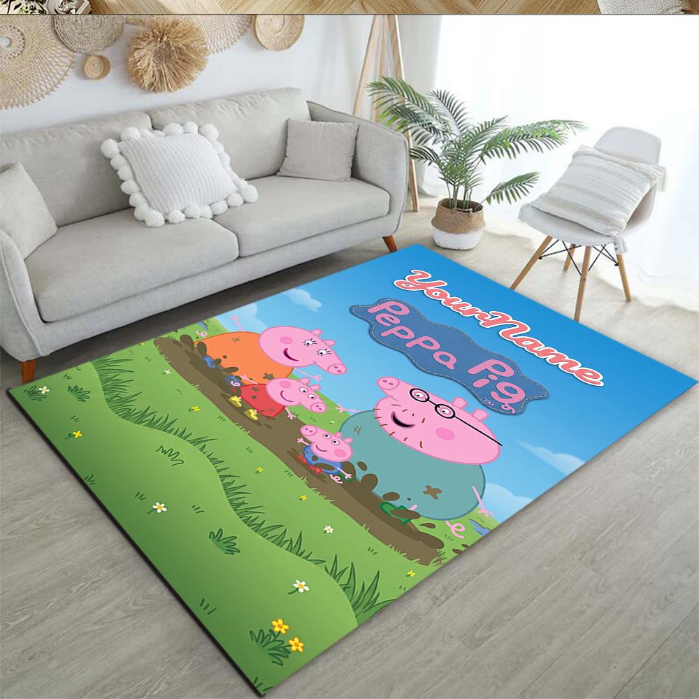 Peppa Pig Customizable Name Area Rug Perfect for Decorate room Study room Bedrooms Game Room Anti-slip Rug Office home decor Perfect Gift for Women/Me