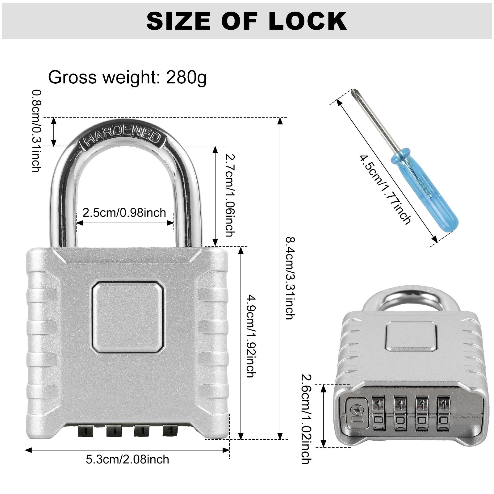 

Комбинированные навесные замки, наружный 4-значный навесной замок для шкафчика с 8-миллиметровой толстой дужкой из нержавеющей стали 304, устойчивой к атмосферным воздействиям для гаражных ворот серебряный
