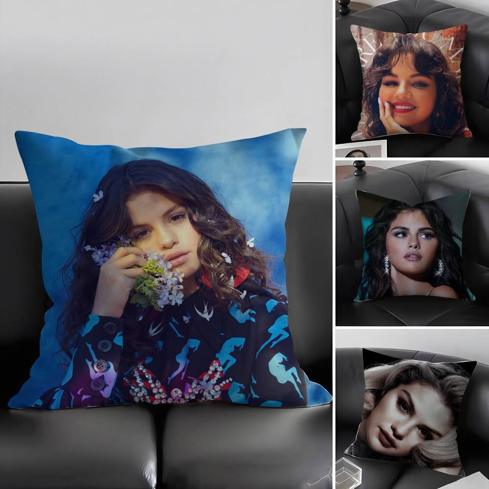 Hot Singer S-Selena G-Gomez Pillow Case Home Dorm Chair Back Short Plush Double-Sided Printing Office Nap Time Cushion Cover