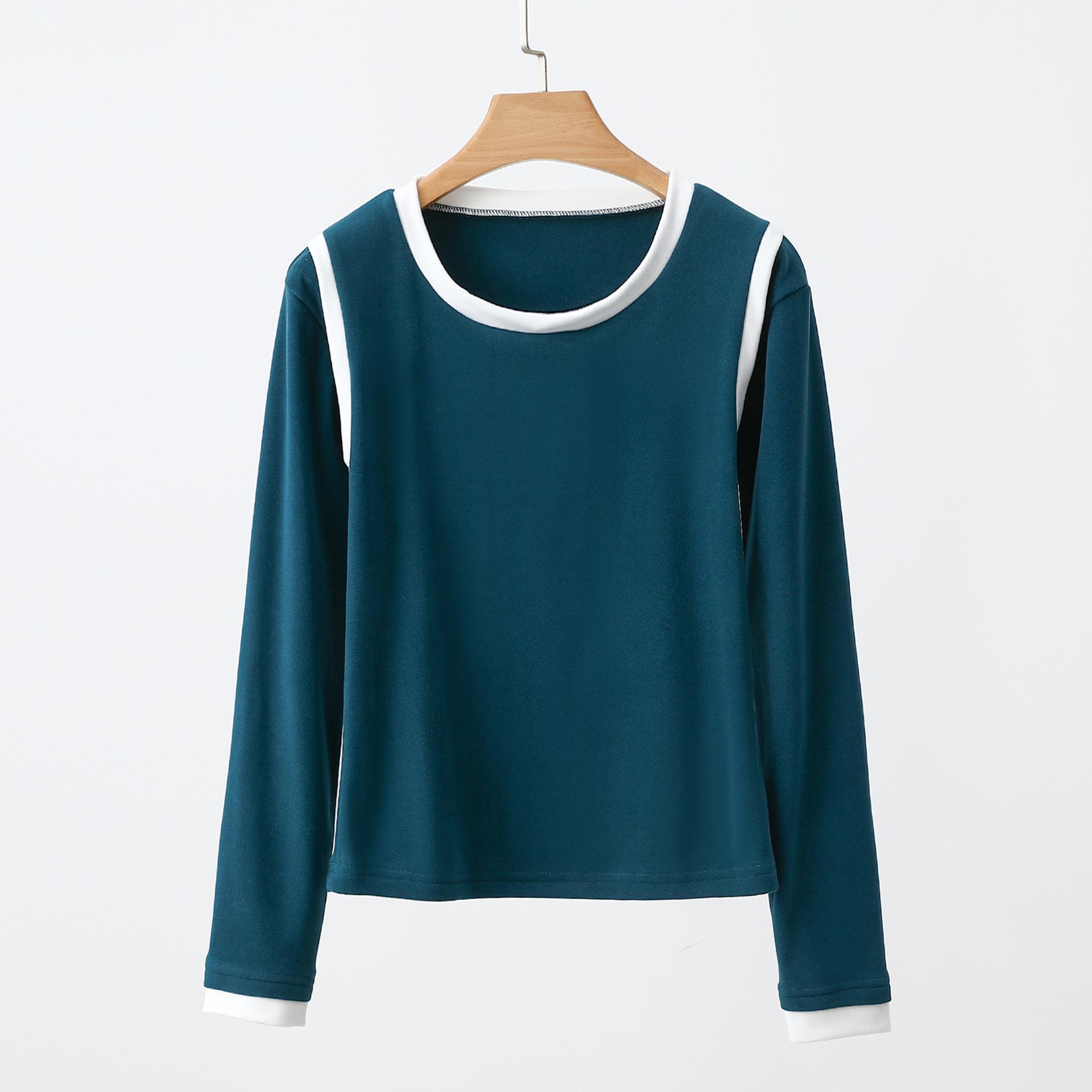 

Женская приталенная базовая рубашка с длинным рукавом и плюшевой подкладкой - Круглый вырез Double Extra Large