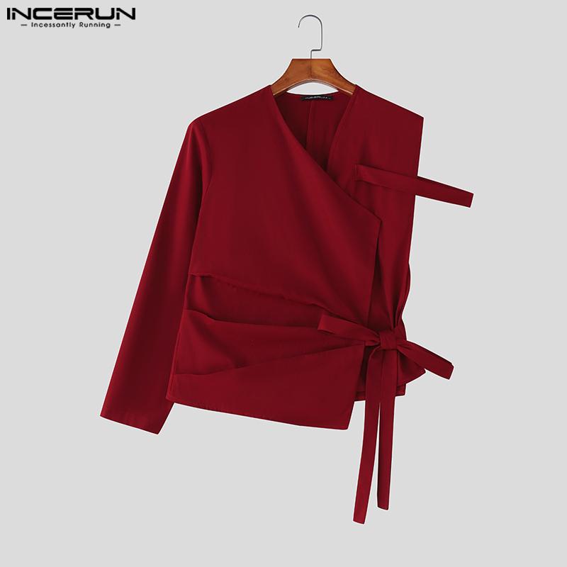 INCERUN Two Pieces Outfits Men One Shoulder Shirt Long Bandage Harem Pants Sets