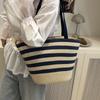 Lafite Large-capacity Hand-held Straw Woven Bag, New Striped Tote Woven Bag, Holiday Wind Beach Bag, Versatile Women's Bag