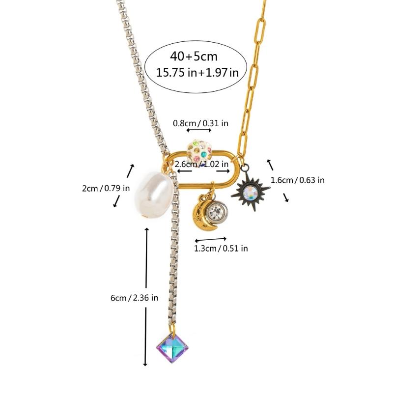Stylish Splicing Pendant Clavicle Chain Jewelry Titanium Steel Necklace with Moon Star Pearls for Everyday Wear