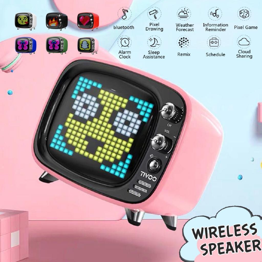 6W Wireless bluetooth Retro TV Speaker Smart Portable Speaker Mini Stereo Alarm Clock Subwoofer Music Player LCD TF Card