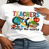 Teacher Pattern Printed Round Neck Short Sleeve T-shirt
