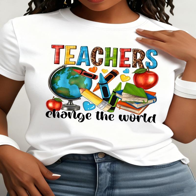 

Teacher Pattern Printed Round Neck Short Sleeve T-shirt 6XL