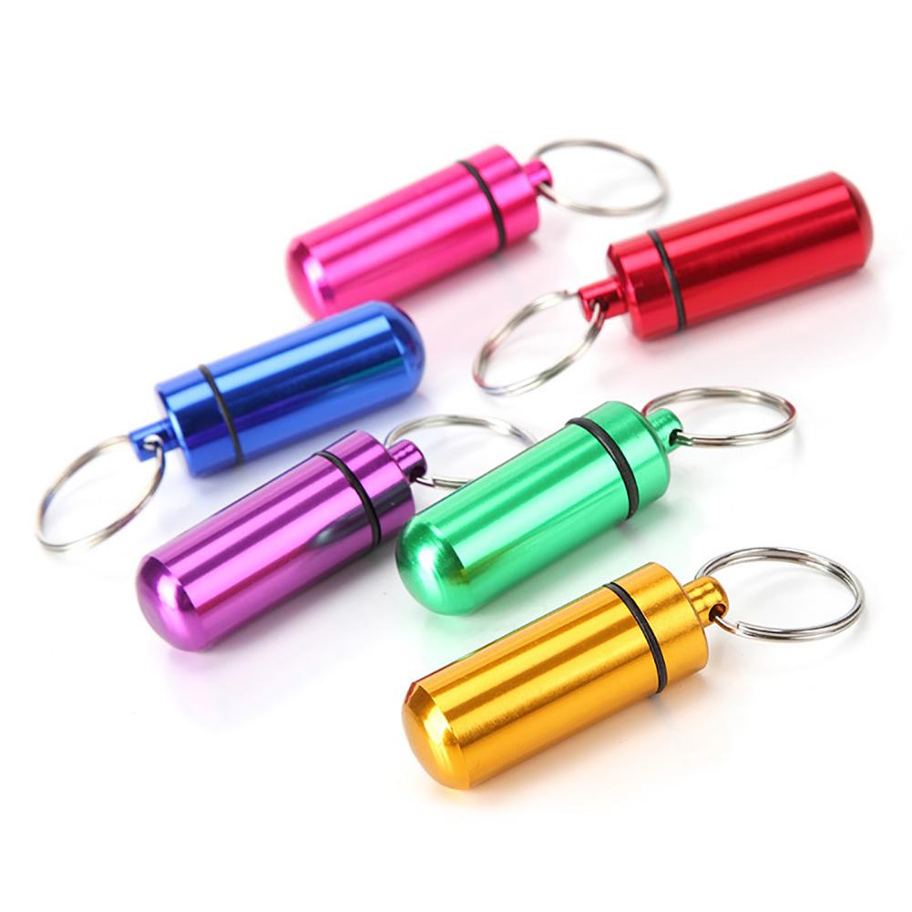 Travel Pill Box Case Bottle Tubes Portable WaterProof Mini Aluminum Keychain Tablet Storage Box Bottle Case Holder