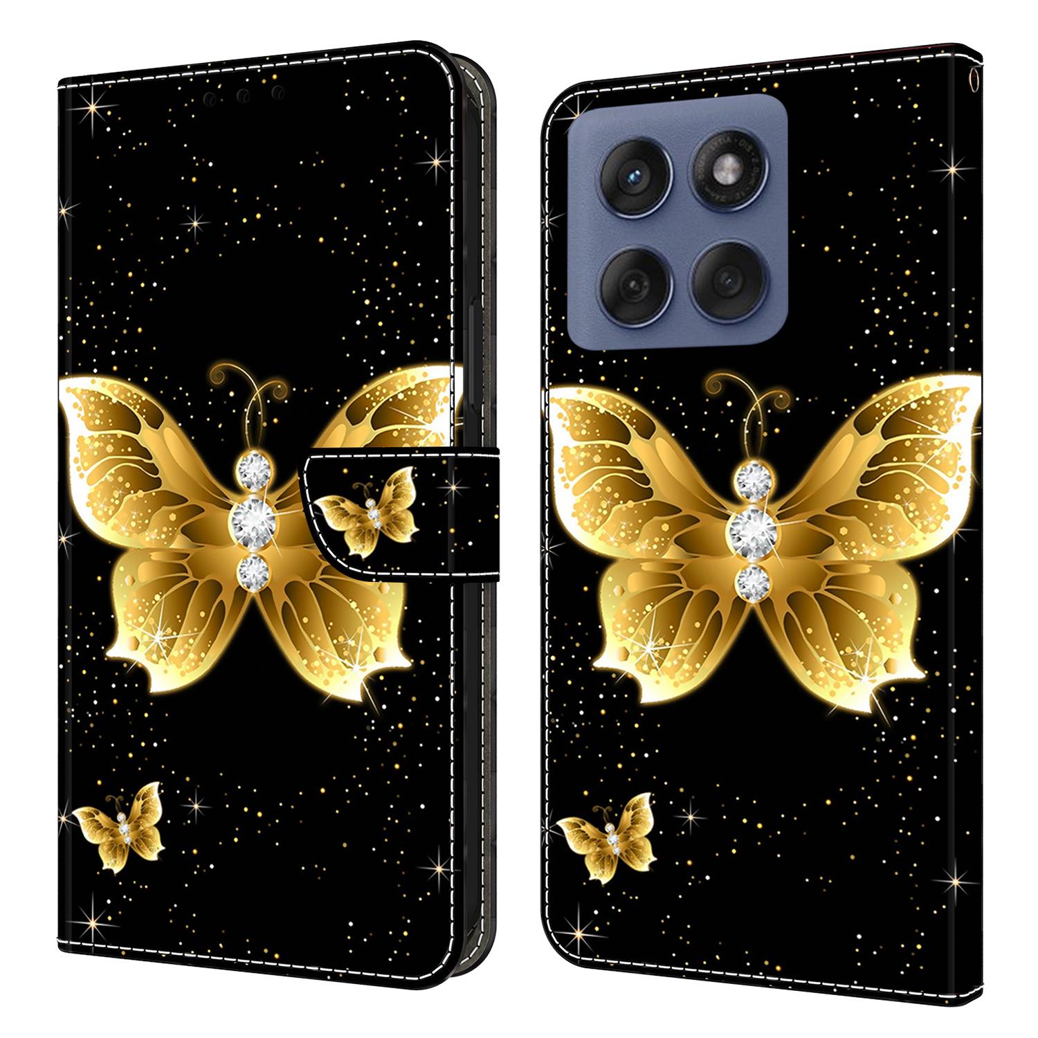 

Для Motorola Edge 60 Pro 5G Шкіряний чохол з друком візерунка Гаманець Підставка Відкидна кришка для телефону Golden Butterflies