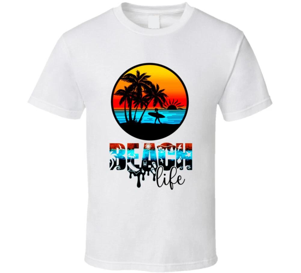 

Beach Life Sunset Palm Trees Surf Sand Sun Gift T Shirt XL