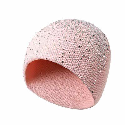 Warm Rhinestones Knitted Caps Pinstripe Hats Slouch Beanie Outdoor Fall Winter