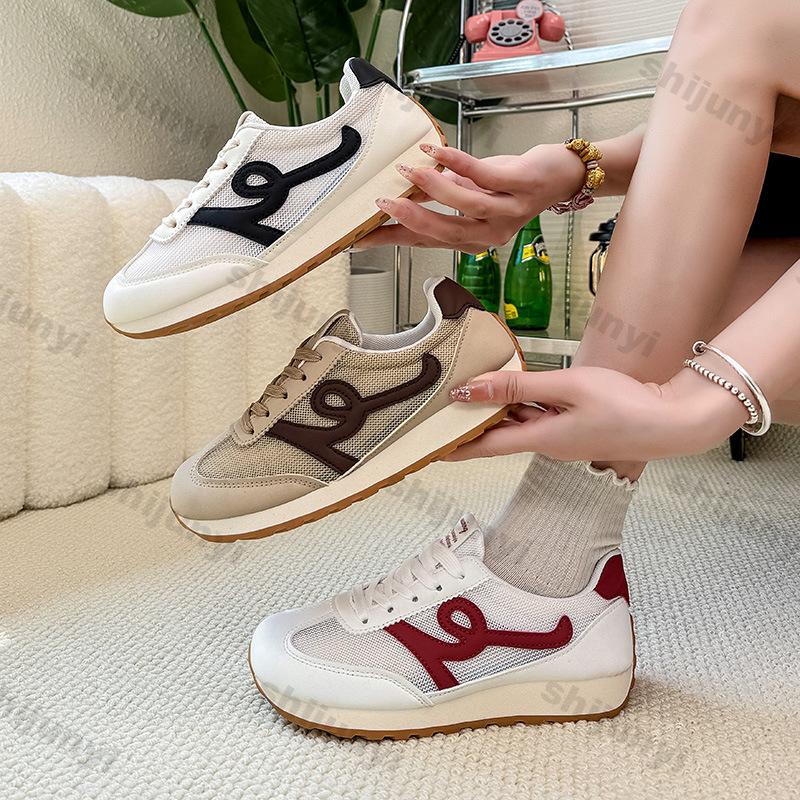 Fashion Women Shoes 2025 Summer New Fashion Comfort Height Increase Lace-up Sewing Casual Shoes Breathable Mesh Non Slip Women Sneakers