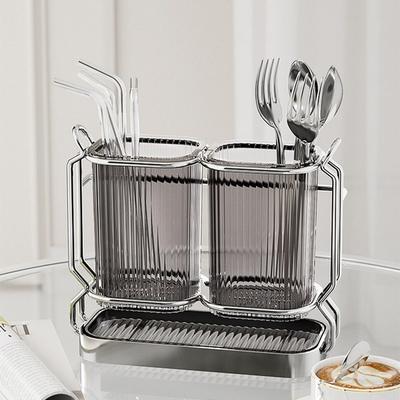 Living Sympathy Homes Me Abtropfbehälter für Besteck Besteckorganisator Besteckhalter, 1 Stück, Dunkelgrau, Koreanisches beliebtes Geschirr