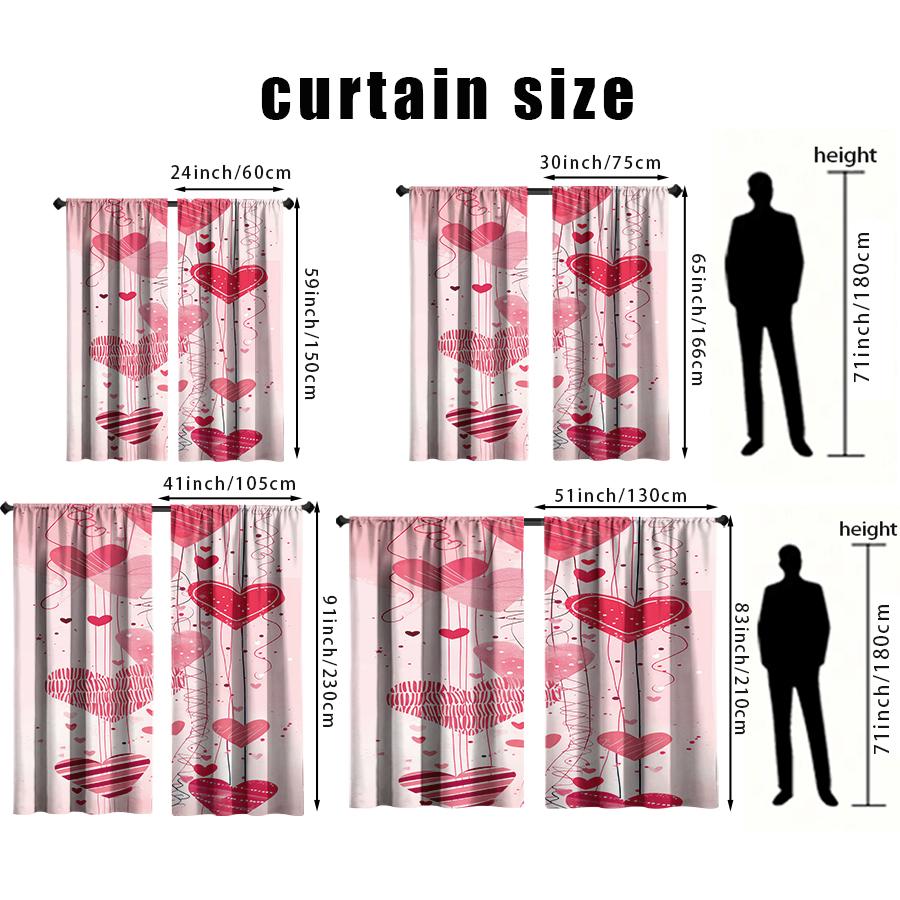 2PCS Pink Line Love Curtains   Gentle Valentine's Day   Bedroom and Living Room   Pull up Pocket Style