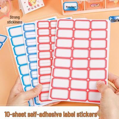 10-Sheet Pack of Self-Adhesive Blank Labels, Name Stickers, and Masking Tape for Office Use