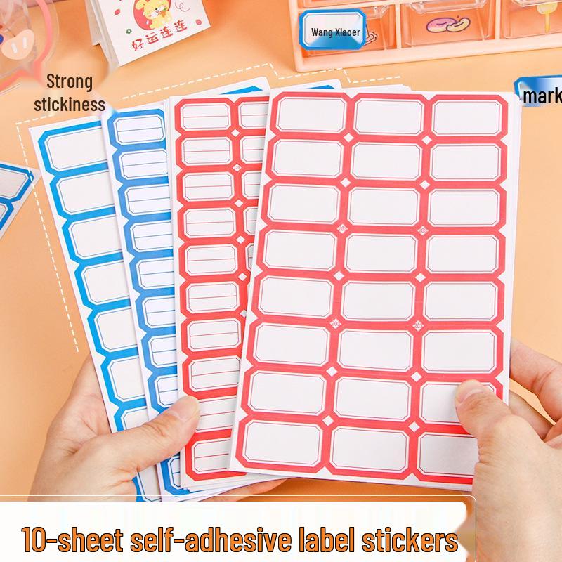10-Sheet Pack of Self-Adhesive Blank Labels, Name Stickers, and Masking Tape for Office Use