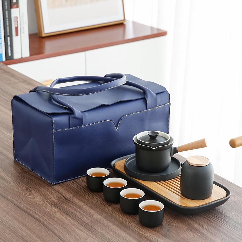 Zhujia Portable Ceramic Gongfu Travel Tea Set Elegant Black with Dry Bubble Tray