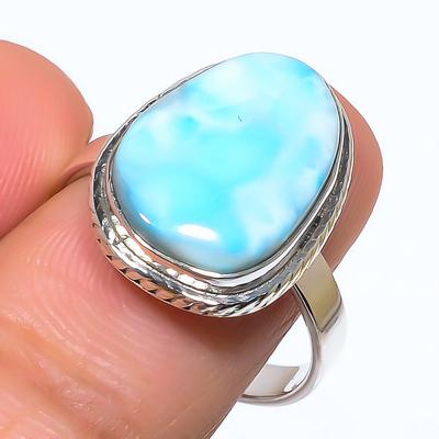 Natural Republic Larimar Gemstone 925 Solid Sterling Silver Gift Ring S.10 d6G75