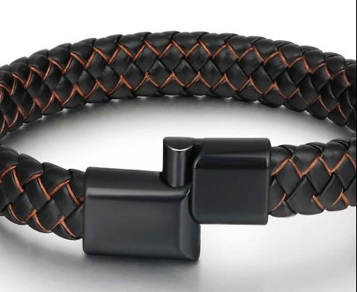 Men' Leather Bracelet with Volcanic Stone 21cm