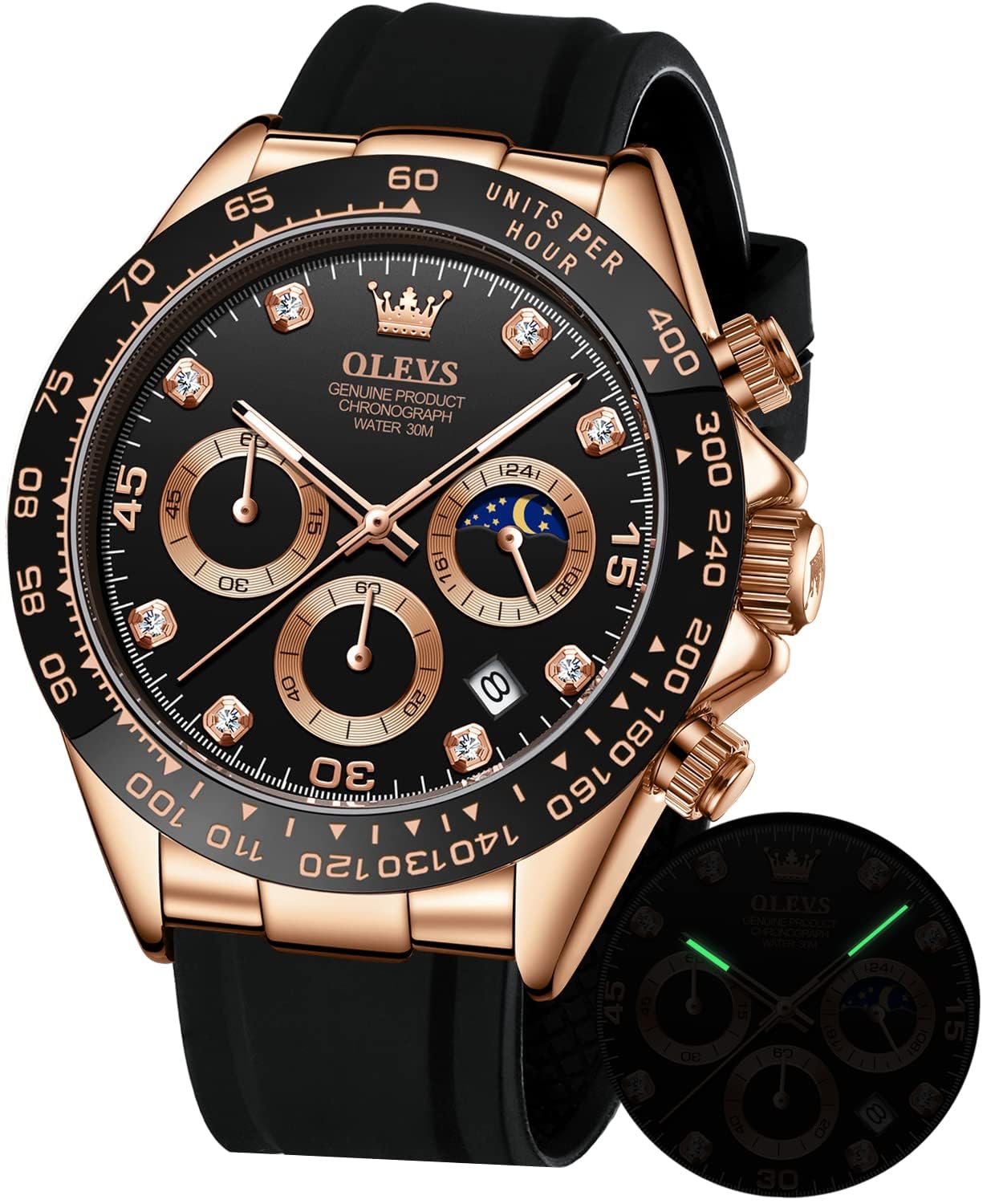 

OLEVS Men s Watch Popular Made in Japan - Quartz Sports Fashion Brand Stopwatch 24 Hour Date Waterproof Black [Parallel Import]