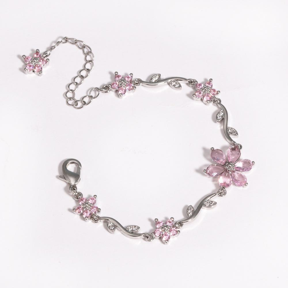 Fine Fashion Jewelry 18k Gold Plated Brass Bowknot Bracelet Exquisite Zircon Flower and Bow Charm Bracelet for Women