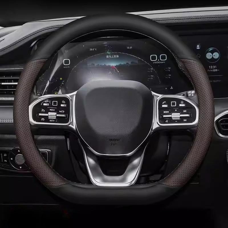 Leather Steering Wheel Cover for 2024 Chery Jetour X95 Ultra-Thin Non-Slip All-Season Car Handle Cover
